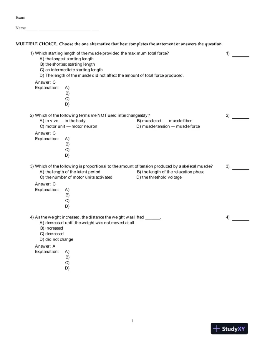 PhysioEx 9.1: Laboratory Simulations In Physiology , 1st Edition Test Bank, page 13