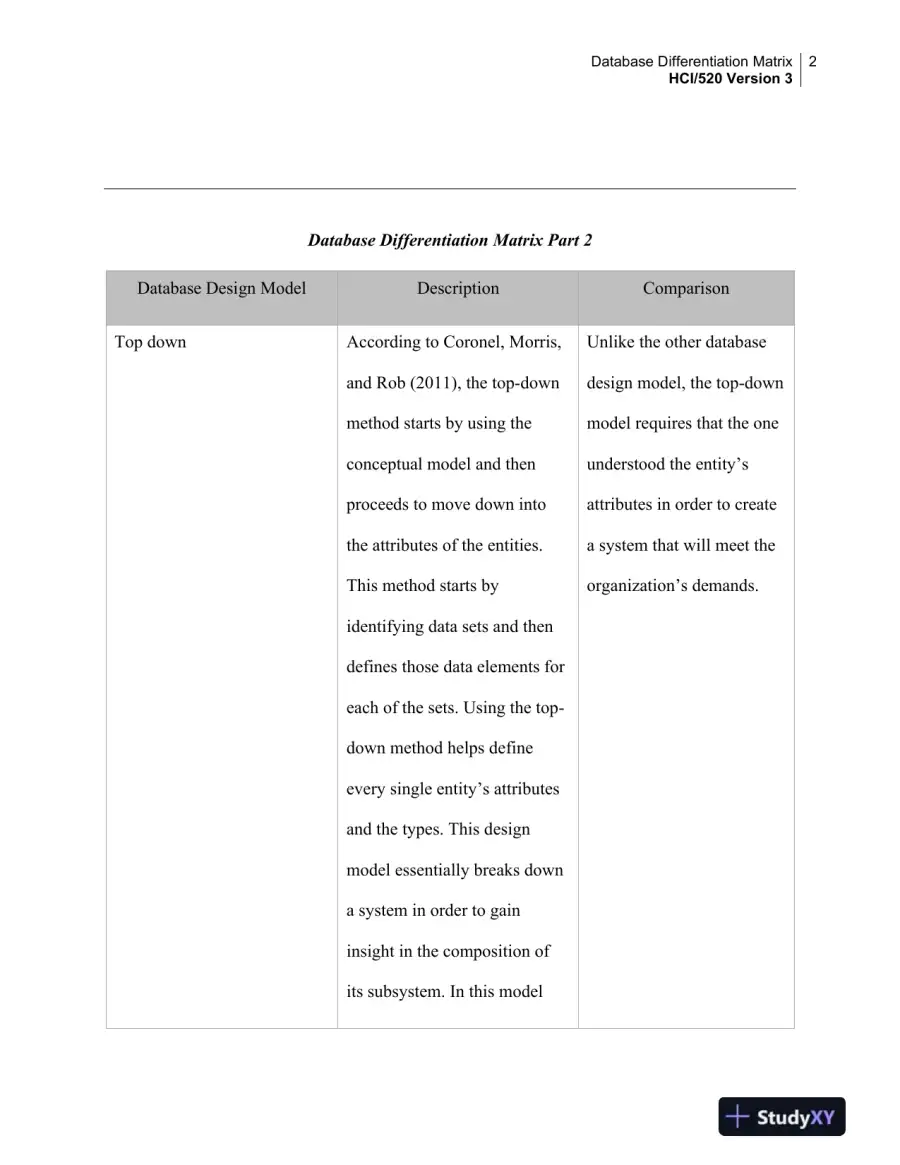 HCI/520 Database Differentiation Matrix Part II, page 3