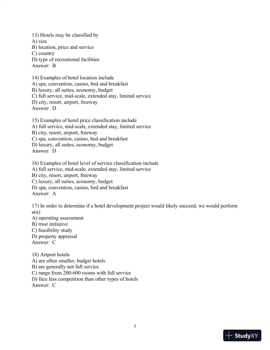 Test Bank for Introduction to Hospitality , 8th Edition, page 10
