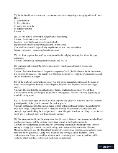 Test Bank for Introduction to Hospitality , 8th Edition - Page 12 preview image