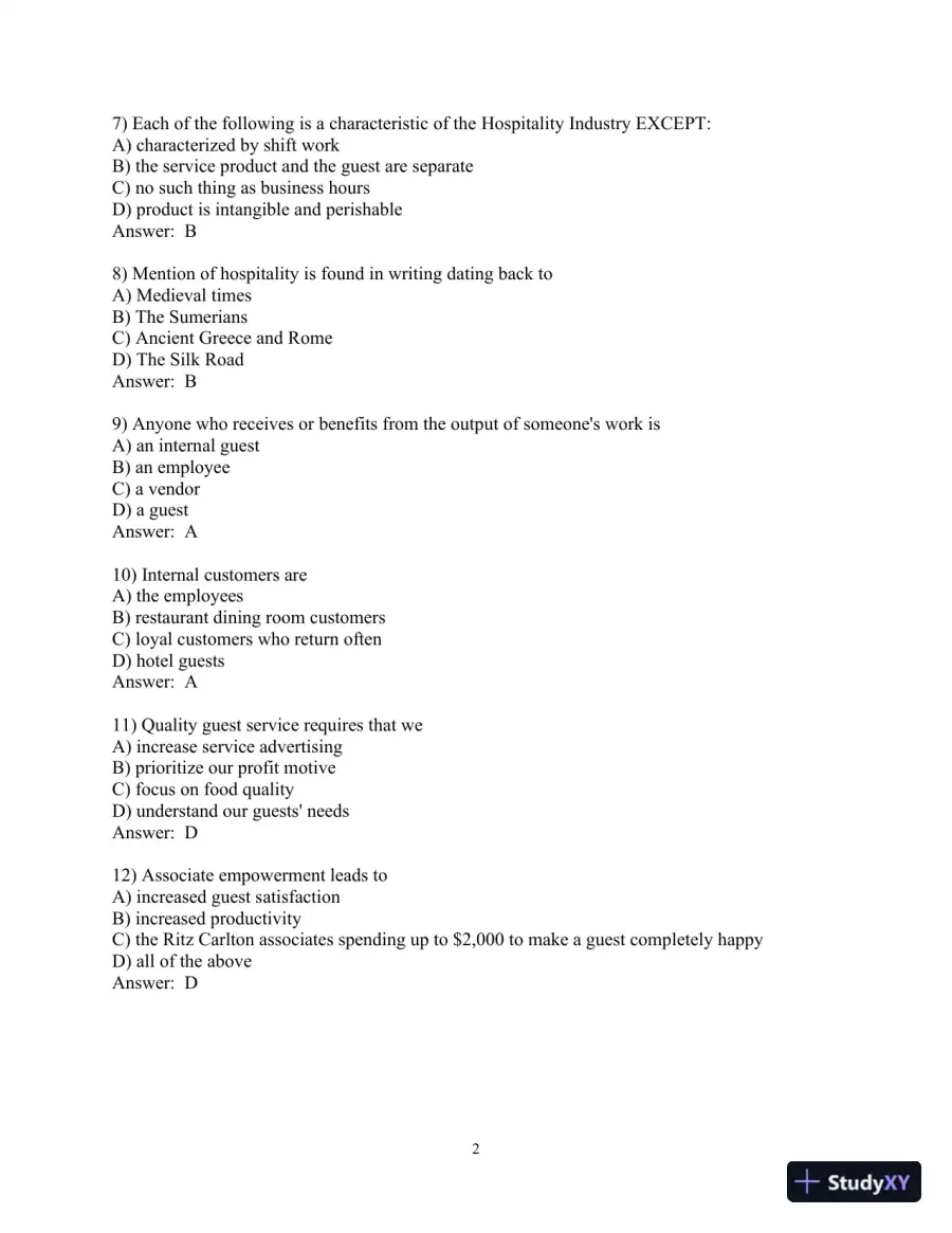 Test Bank for Introduction to Hospitality , 8th Edition, page 3