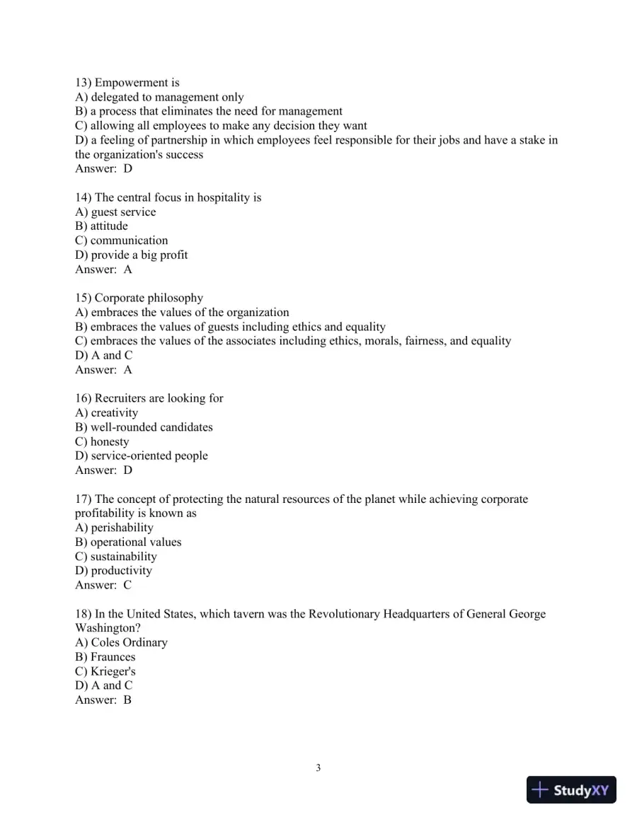 Test Bank for Introduction to Hospitality , 8th Edition, page 4