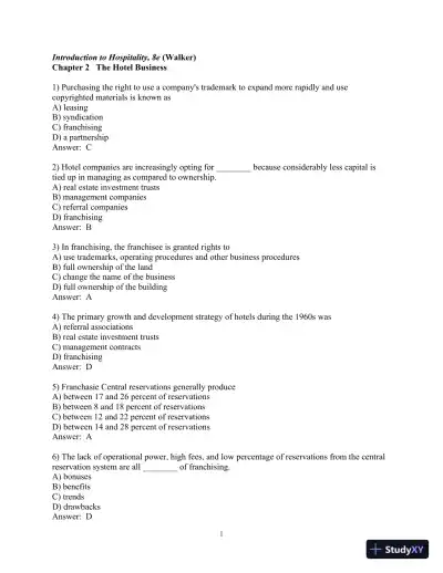 Test Bank for Introduction to Hospitality , 8th Edition - Page 8 preview image
