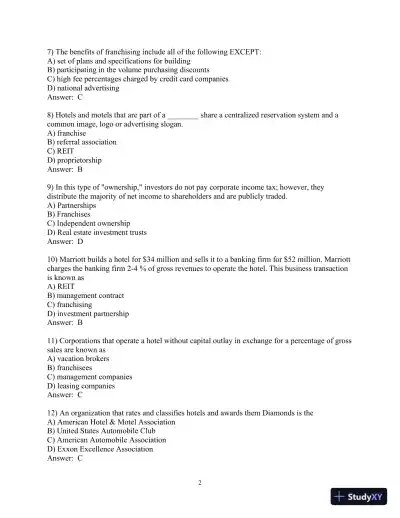 Test Bank for Introduction to Hospitality , 8th Edition - Page 9 preview image