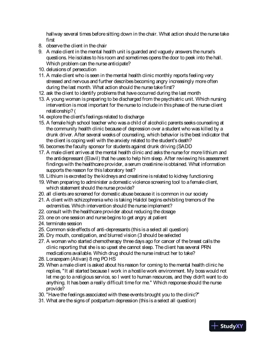 2020 HESI RN Mental Health Test Bank Version 2 With Answers (27 Solved Questions), page 3