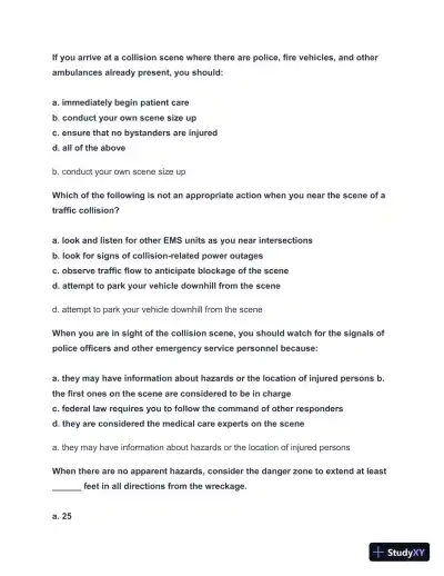 2024-2025 EMT FISDAP Readiness Practice Exam with Answers (161 Solved Questions) - Page 10 preview image