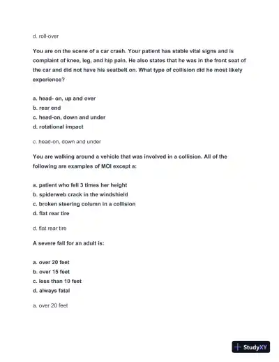 2024-2025 EMT FISDAP Readiness Practice Exam with Answers (161 Solved Questions) - Page 14 preview image