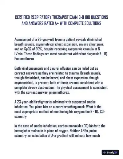 CRTE Nursing Diagnosis Practice Exam With Answers (100 Solved Questions) - Page 1 preview image