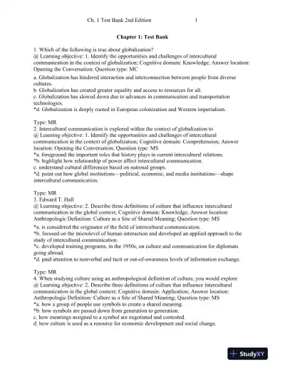 Intercultural Communication: Globalization and Social Justice Second Edition Test Bank - Page 1 preview image