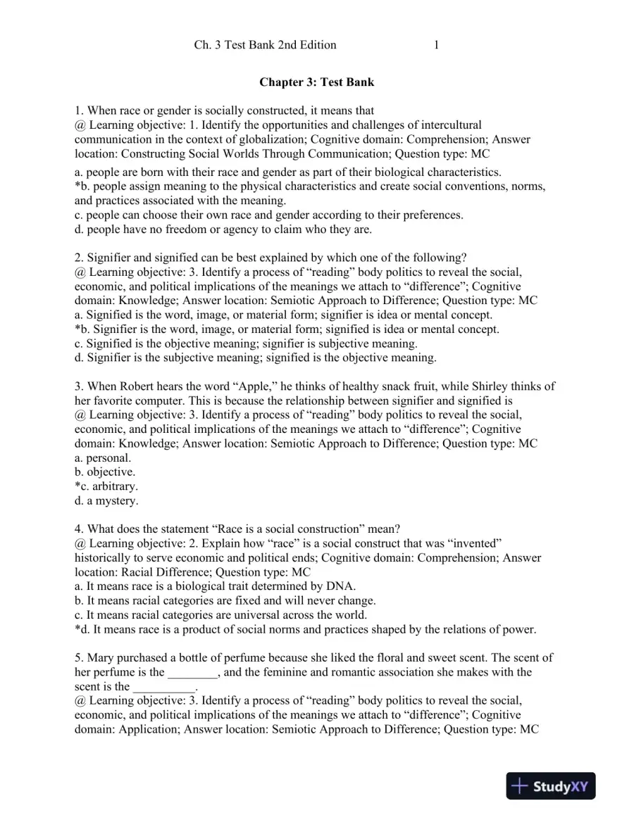 Intercultural Communication: Globalization and Social Justice Second Edition Test Bank, page 16