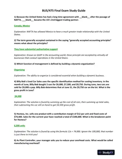 BUS/475 Final Exam Study Guide - Page 1 preview image