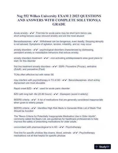 2023 NSG552 Wilkes University Pharmacology Exam 2 With Answers (75 Solved Questions) - Page 1 preview image