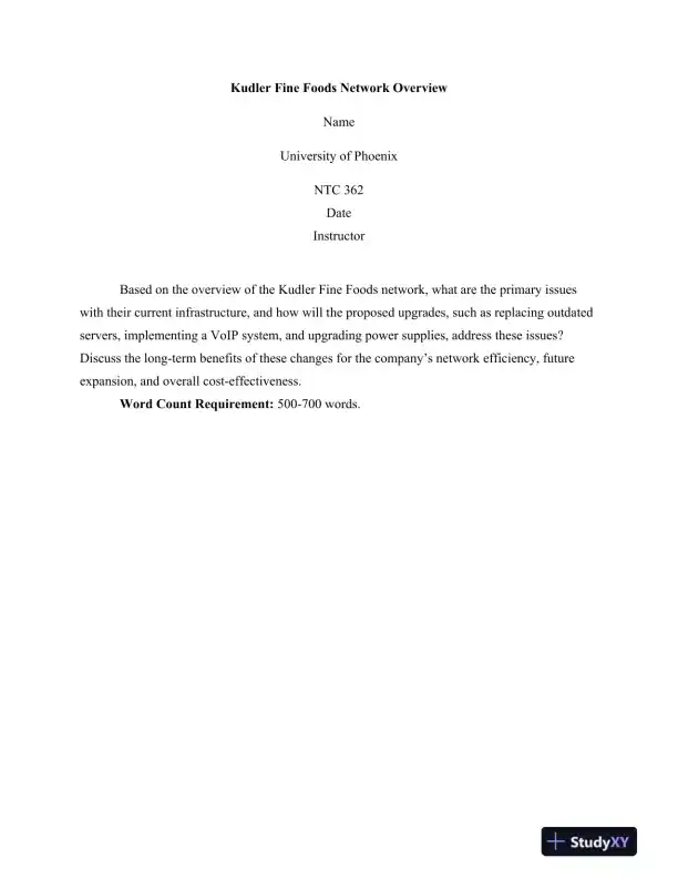 NTC 362 Kudler Fine Foods Network Overview University of Phoenix - Page 1 preview image
