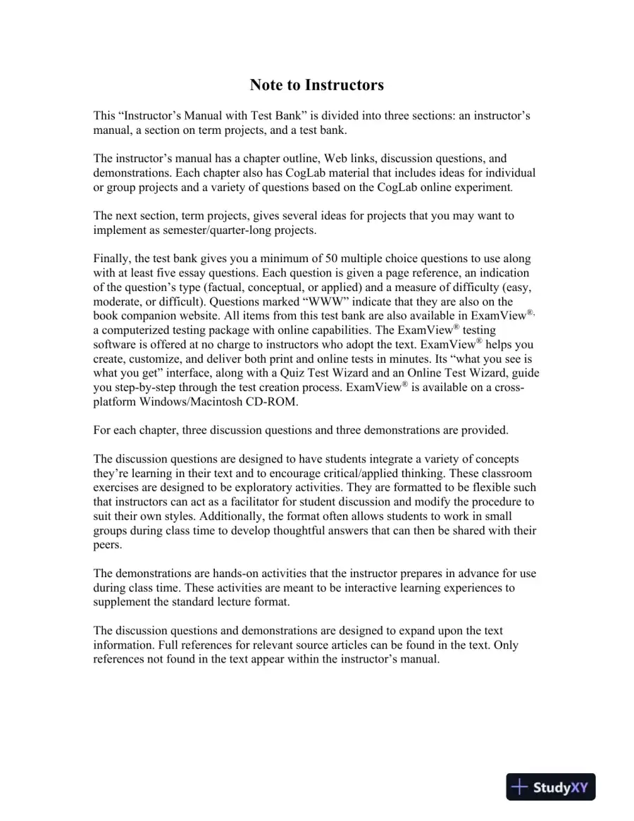 Test Bank For Cognitive Psychology: Connecting Mind, Research And Everyday Experience, 3rd Edition, page 7