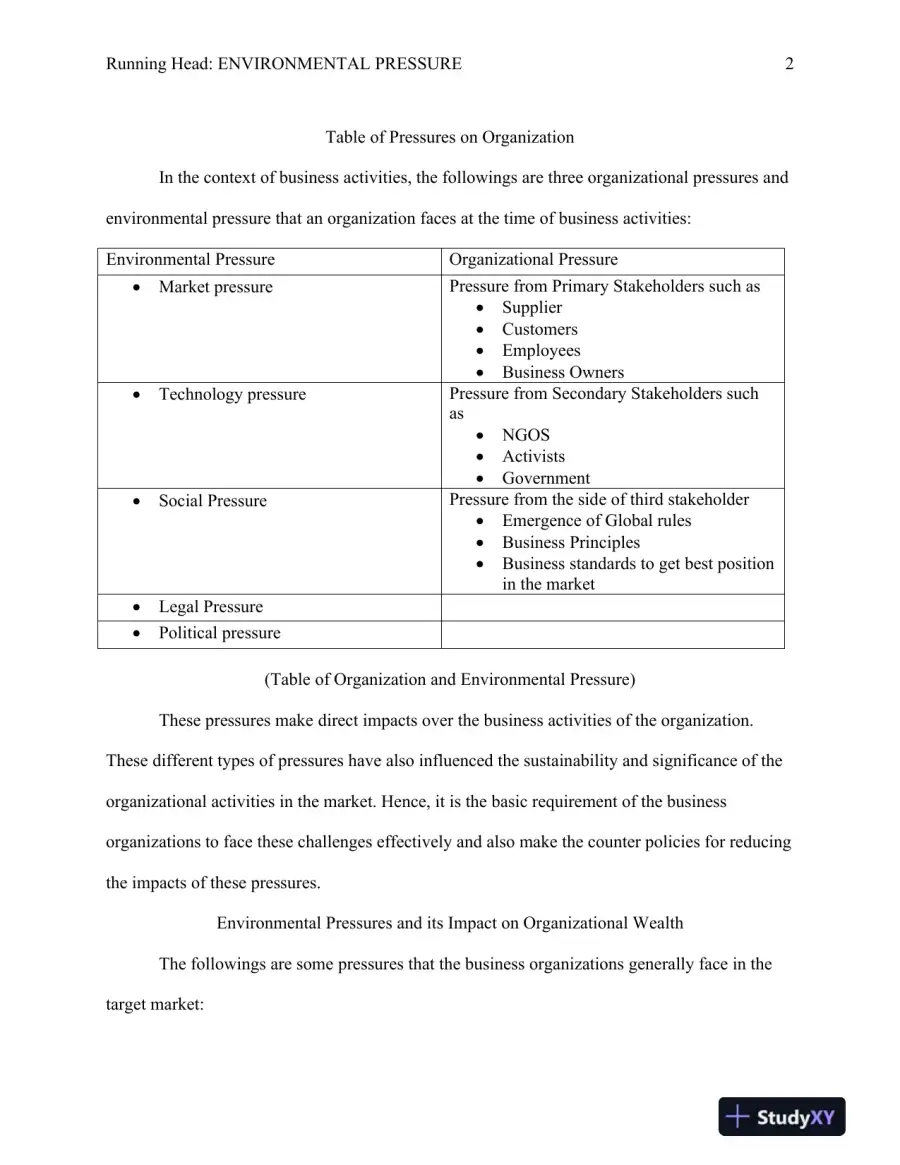 Organizational and Environmental Pressures on Organizations, page 3
