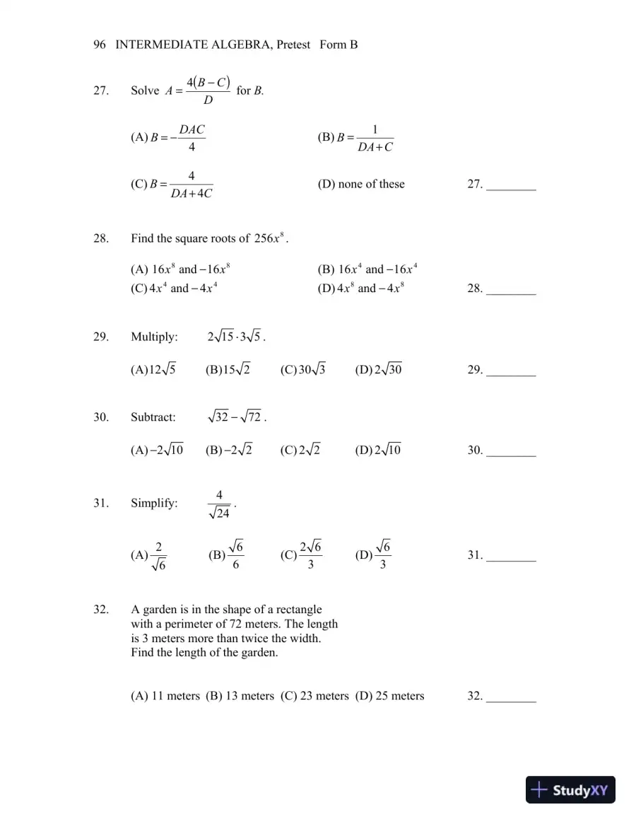 Test Bank for Intermediate Algebra, 13th Edition, page 10