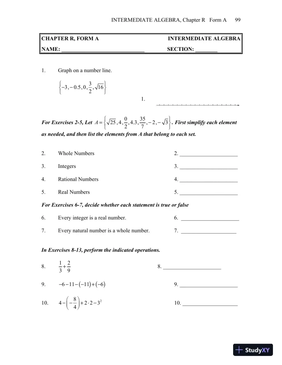 Test Bank for Intermediate Algebra, 13th Edition, page 13