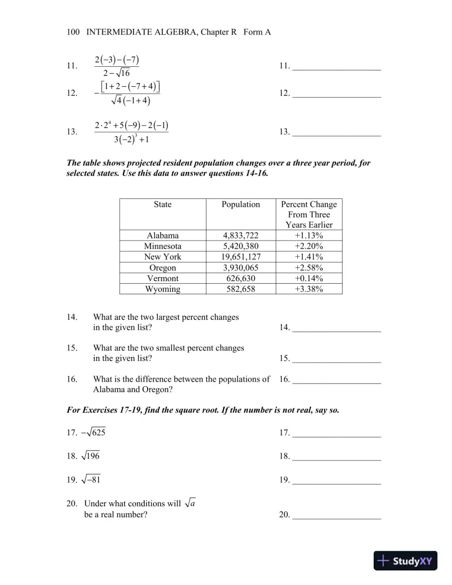 Test Bank for Intermediate Algebra, 13th Edition, page 14