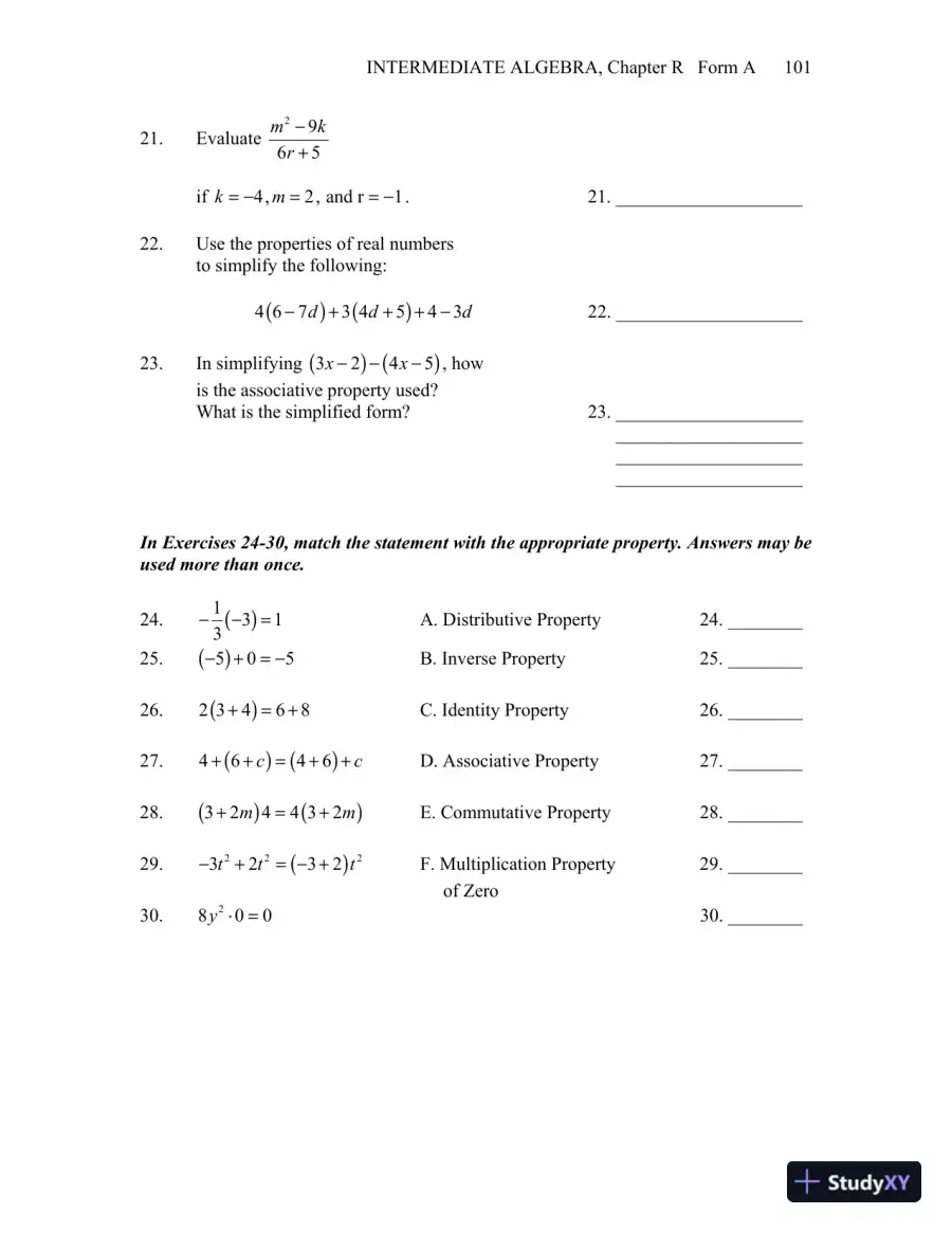 Test Bank for Intermediate Algebra, 13th Edition, page 15