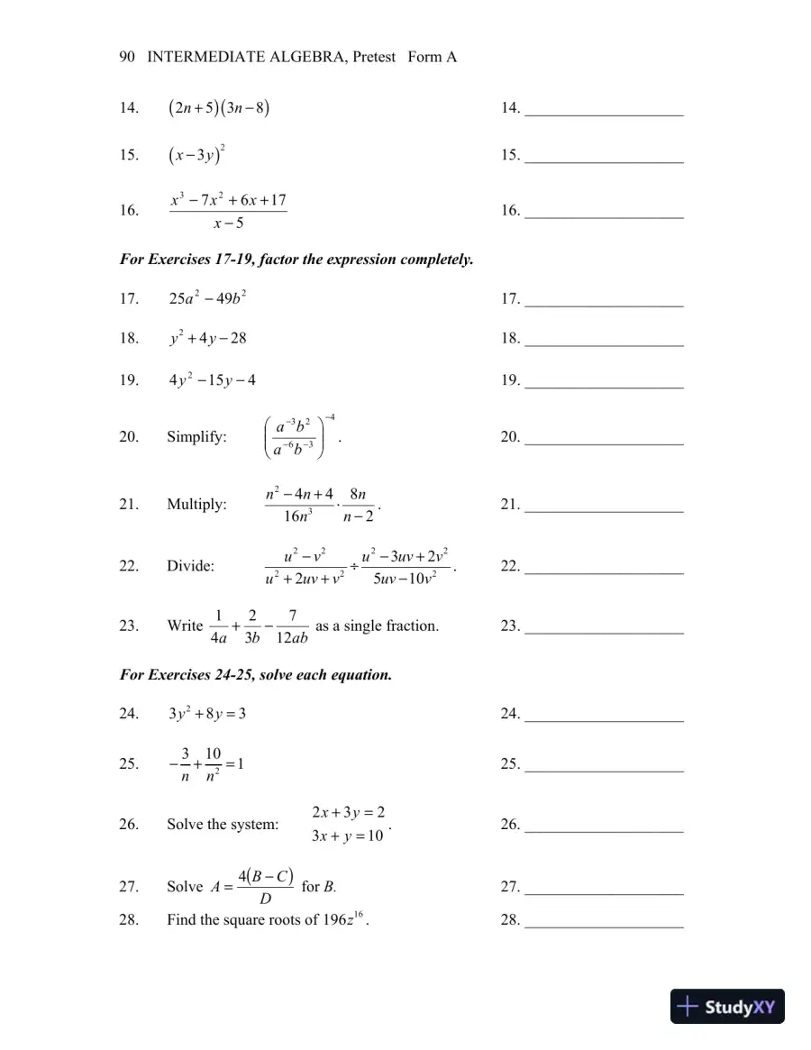 Test Bank for Intermediate Algebra, 13th Edition, page 4