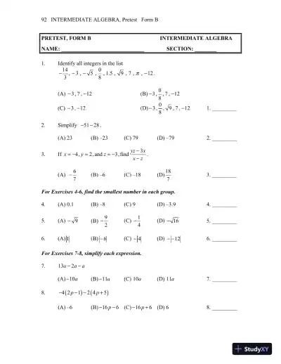 Test Bank for Intermediate Algebra, 13th Edition - Page 6 preview image