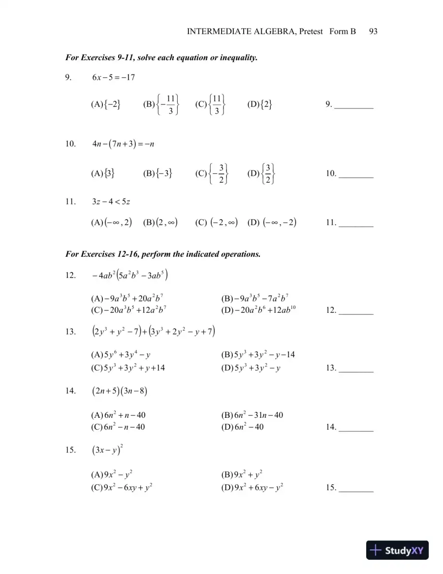 Test Bank for Intermediate Algebra, 13th Edition, page 7