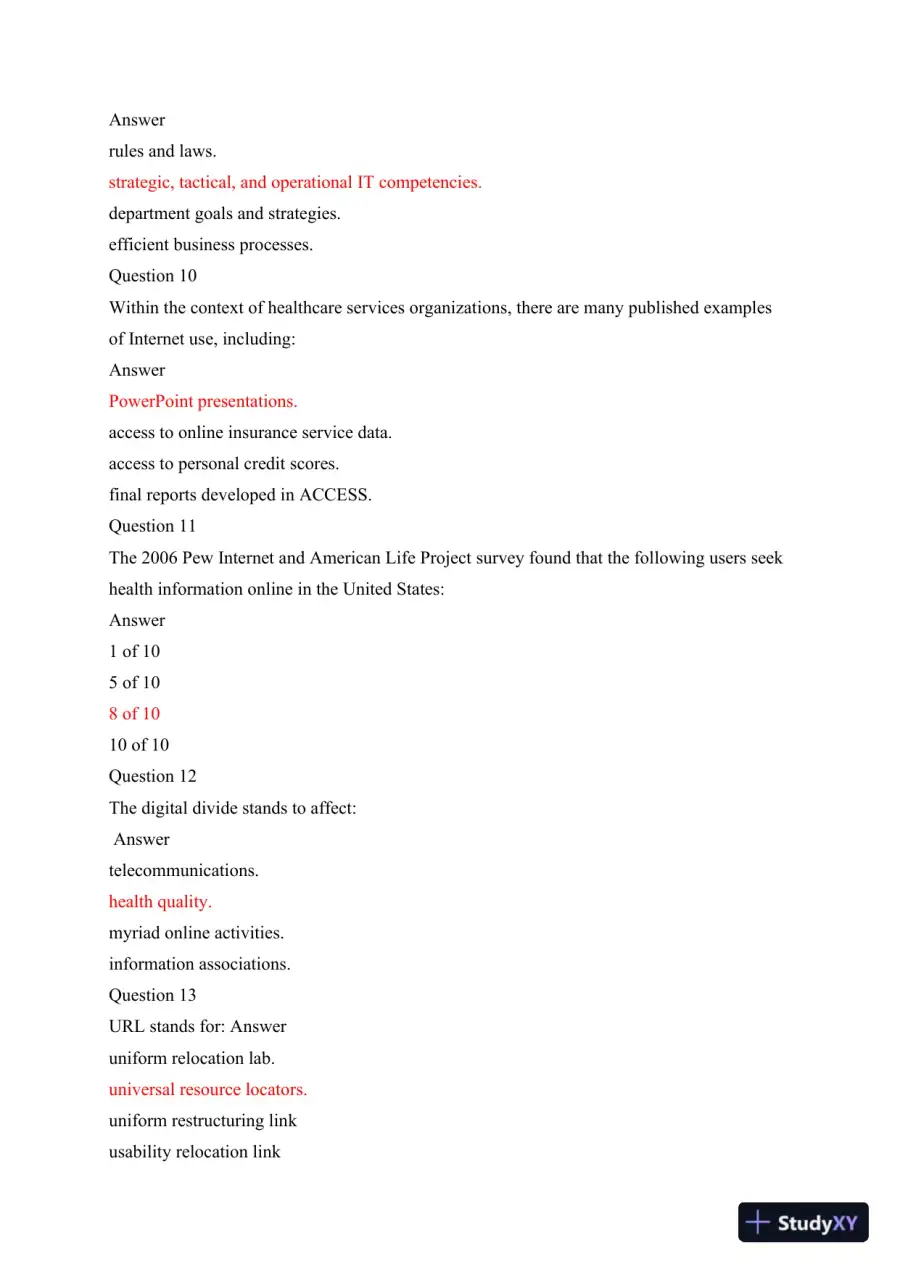 HSA 520 Health Management Information Systems (HMIS) Final Exam: Concepts and Applications in Healthcare, page 4