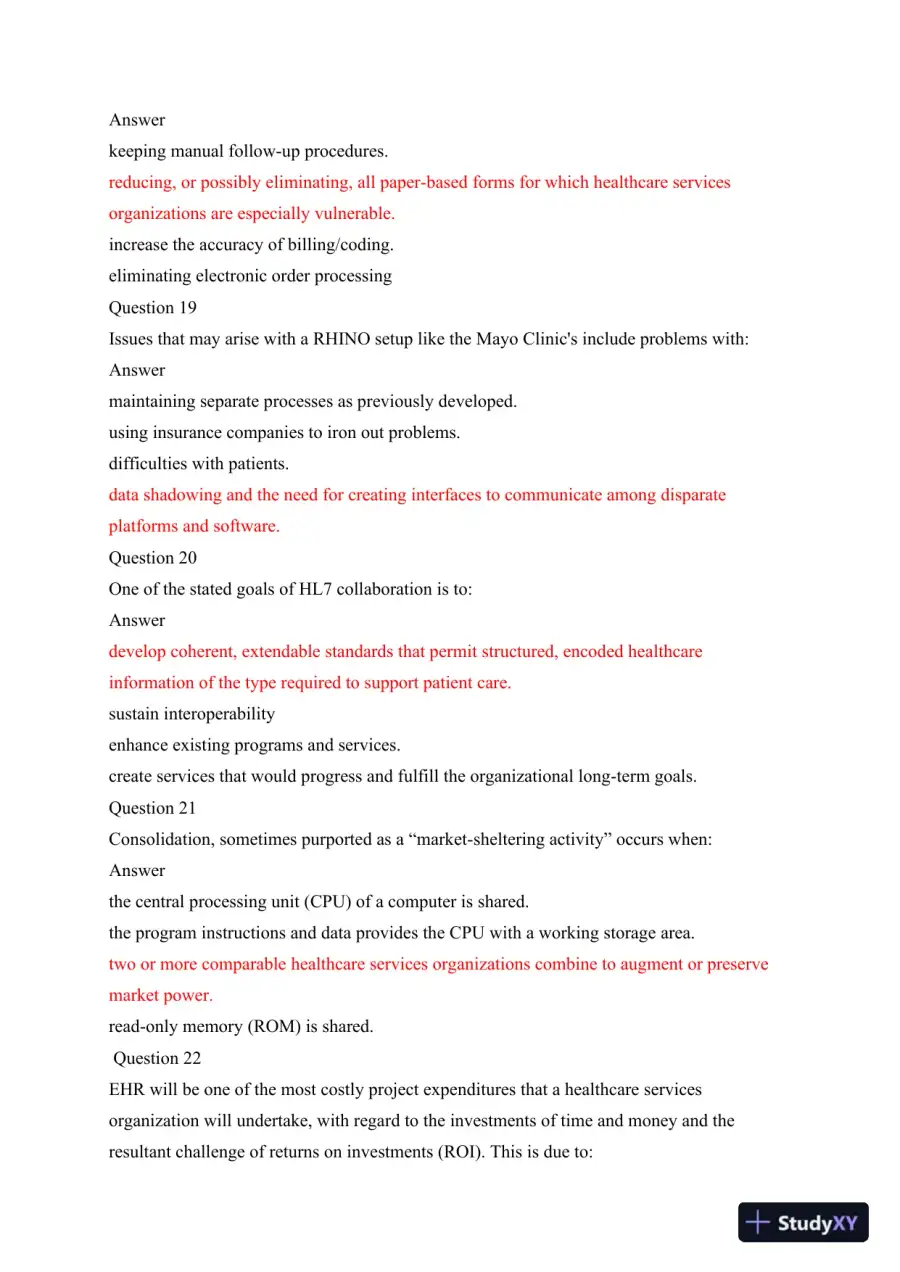 HSA 520 Health Management Information Systems (HMIS) Final Exam: Concepts and Applications in Healthcare, page 6