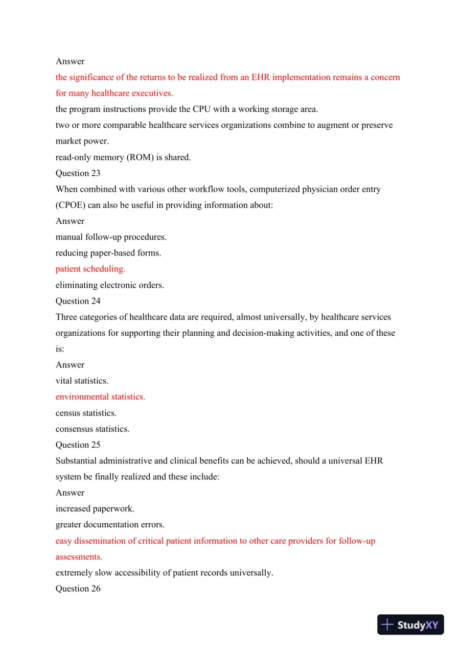 HSA 520 Health Management Information Systems (HMIS) Final Exam: Concepts and Applications in Healthcare, page 7
