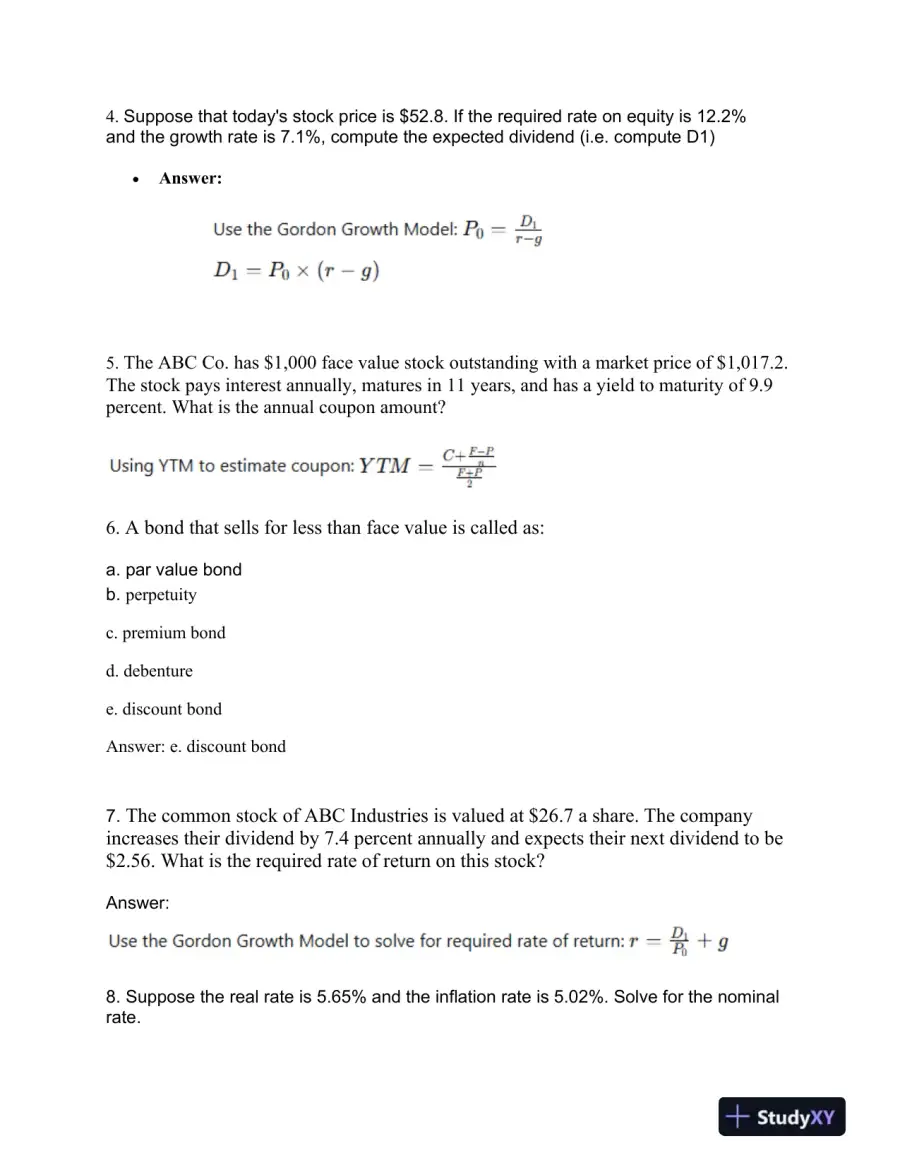 College Finance Assignment: Bond Valuation, Portfolio Management, and Investment Analysis, page 3