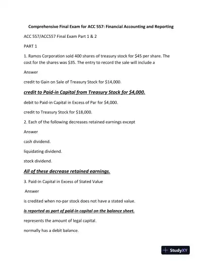 ACC 557 Comprehensive Final Exam: Financial Accounting and Reporting - Page 1 preview image