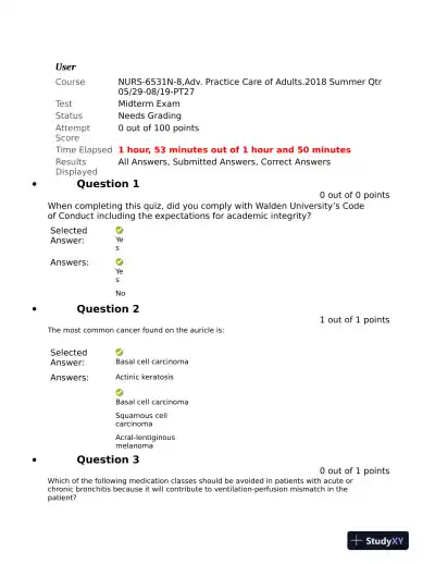 NRNP6531 Clinical Analysis Final Exam Mid Exam With Answers (721 Solved Questions) - Page 3 preview image