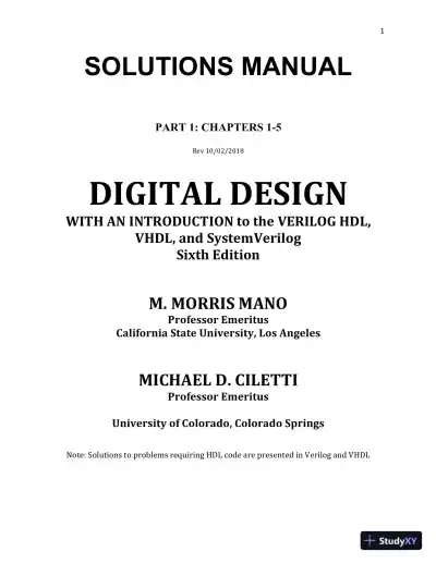 Digital Design: With an Introduction to the Verilog HDL, VHDL, and SystemVerilog, 6th Edition Solution Manual - Page 1 preview image