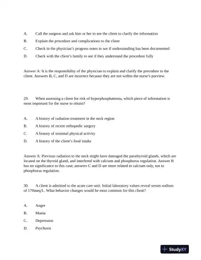 NCLEX Critical Care Practice Exam With Answers (200 Solved Questions) - Page 14 preview image