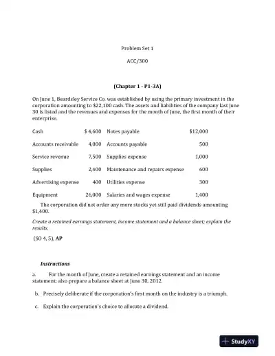 ACC/300 Problem Set 1 - Page 1 preview image