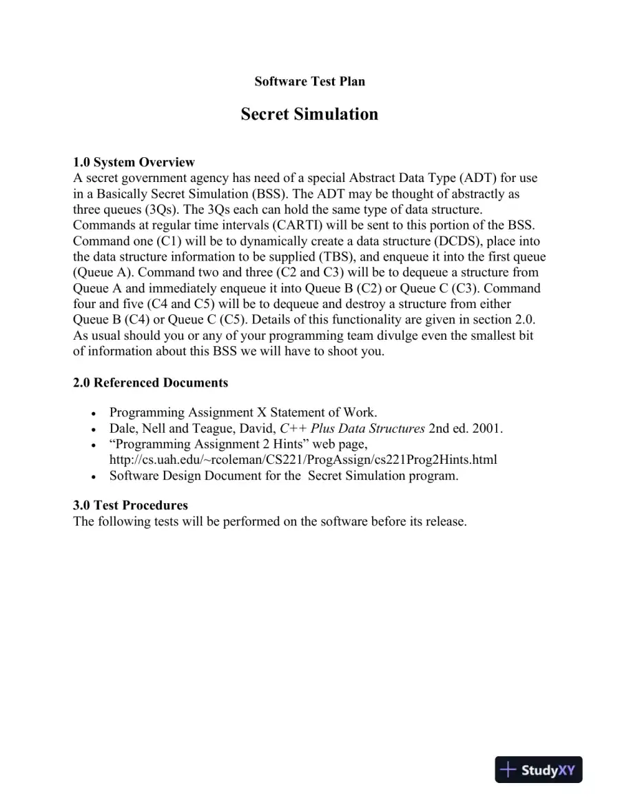 Software Test Plan for Secret Simulation: Abstract Data Type (ADT) Functionality Evaluation, page 4