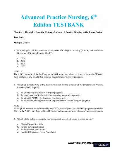 Test Bank For Hamric and Hanson's Advanced Practice Nursing, 6th Edition - Page 1 preview image