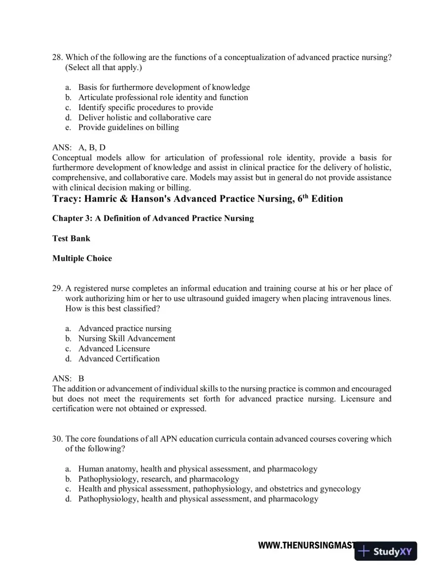 Test Bank For Hamric and Hanson's Advanced Practice Nursing, 6th Edition, page 11