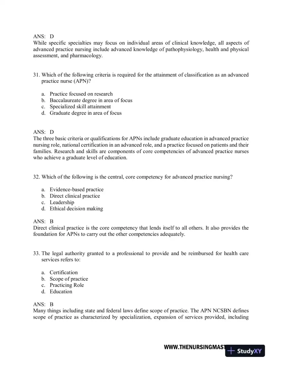 Test Bank For Hamric and Hanson's Advanced Practice Nursing, 6th Edition, page 12