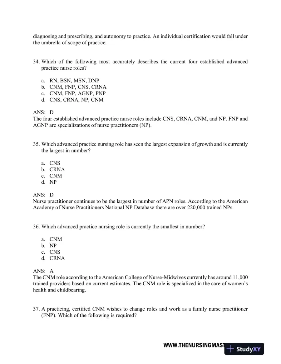 Test Bank For Hamric and Hanson's Advanced Practice Nursing, 6th Edition, page 13