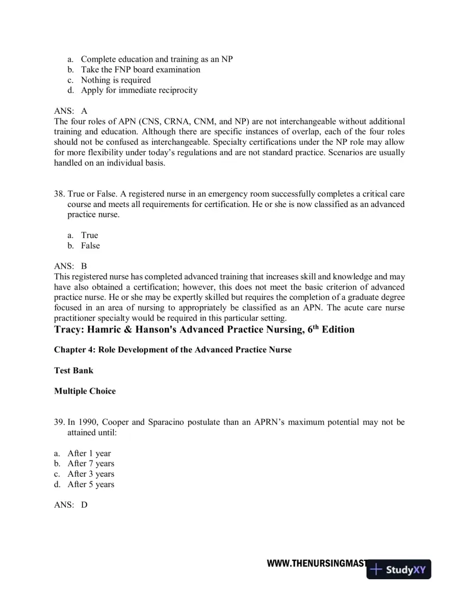 Test Bank For Hamric and Hanson's Advanced Practice Nursing, 6th Edition, page 14