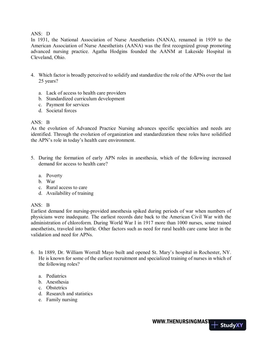 Test Bank For Hamric and Hanson's Advanced Practice Nursing, 6th Edition, page 3