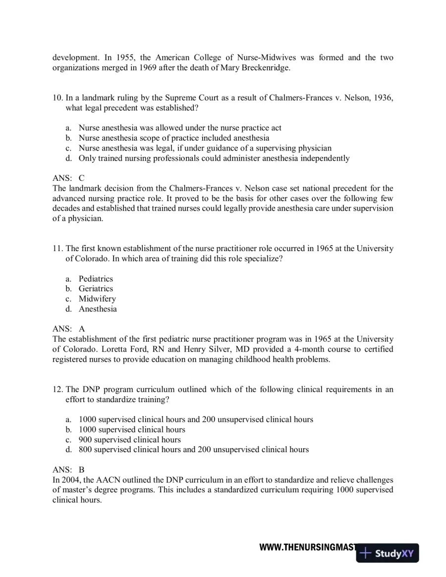 Test Bank For Hamric and Hanson's Advanced Practice Nursing, 6th Edition, page 5