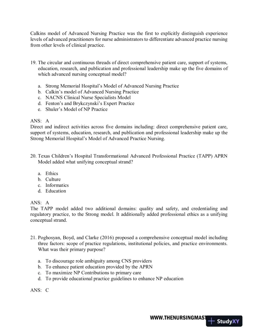 Test Bank For Hamric and Hanson's Advanced Practice Nursing, 6th Edition, page 8