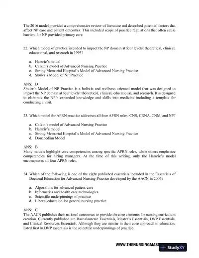 Test Bank For Hamric and Hanson's Advanced Practice Nursing, 6th Edition - Page 9 preview image