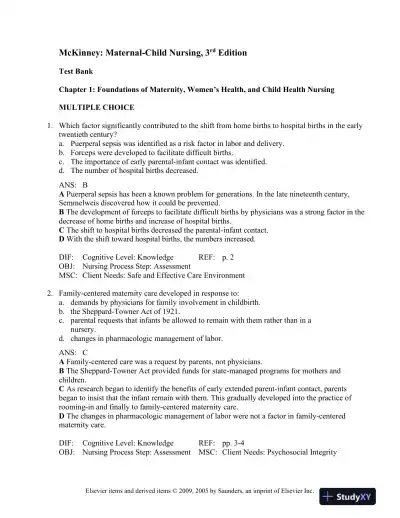 Maternal-Child Nursing 3rd Edition Test Bank - Page 1 preview image