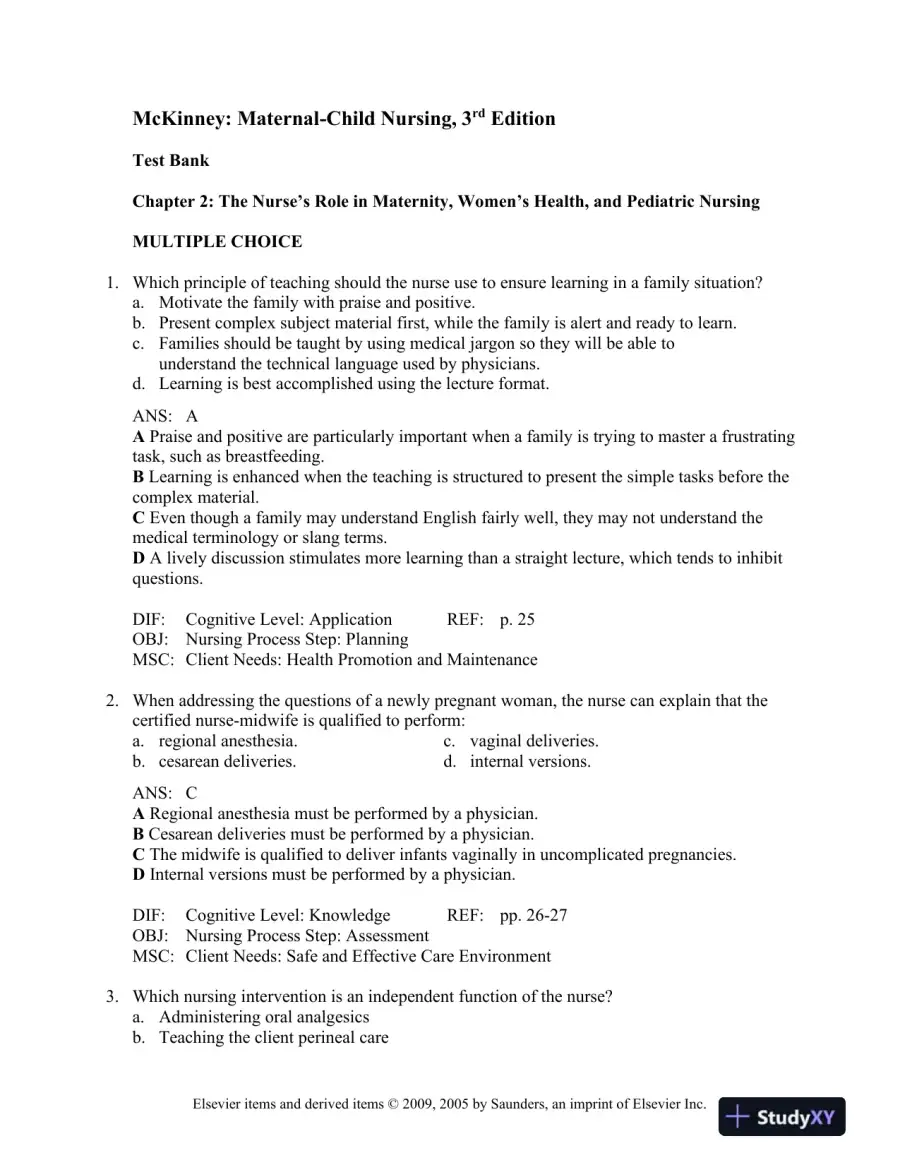 Maternal-Child Nursing 3rd Edition Test Bank, page 11