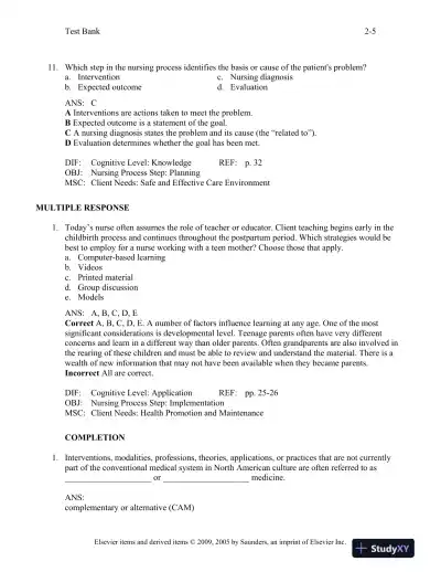 Maternal-Child Nursing 3rd Edition Test Bank - Page 15 preview image