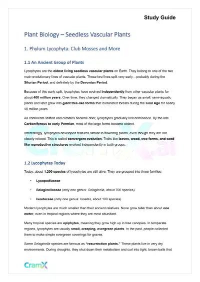 Plant Biology - Seedless Vascular Plants - Page 1 preview image