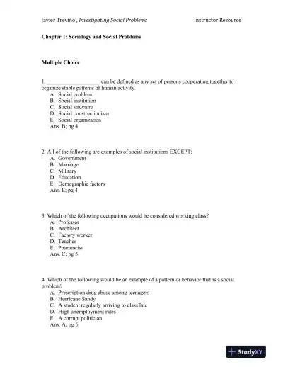 Investigating Social Problems 1st Edition Test Bank - Page 1 preview image
